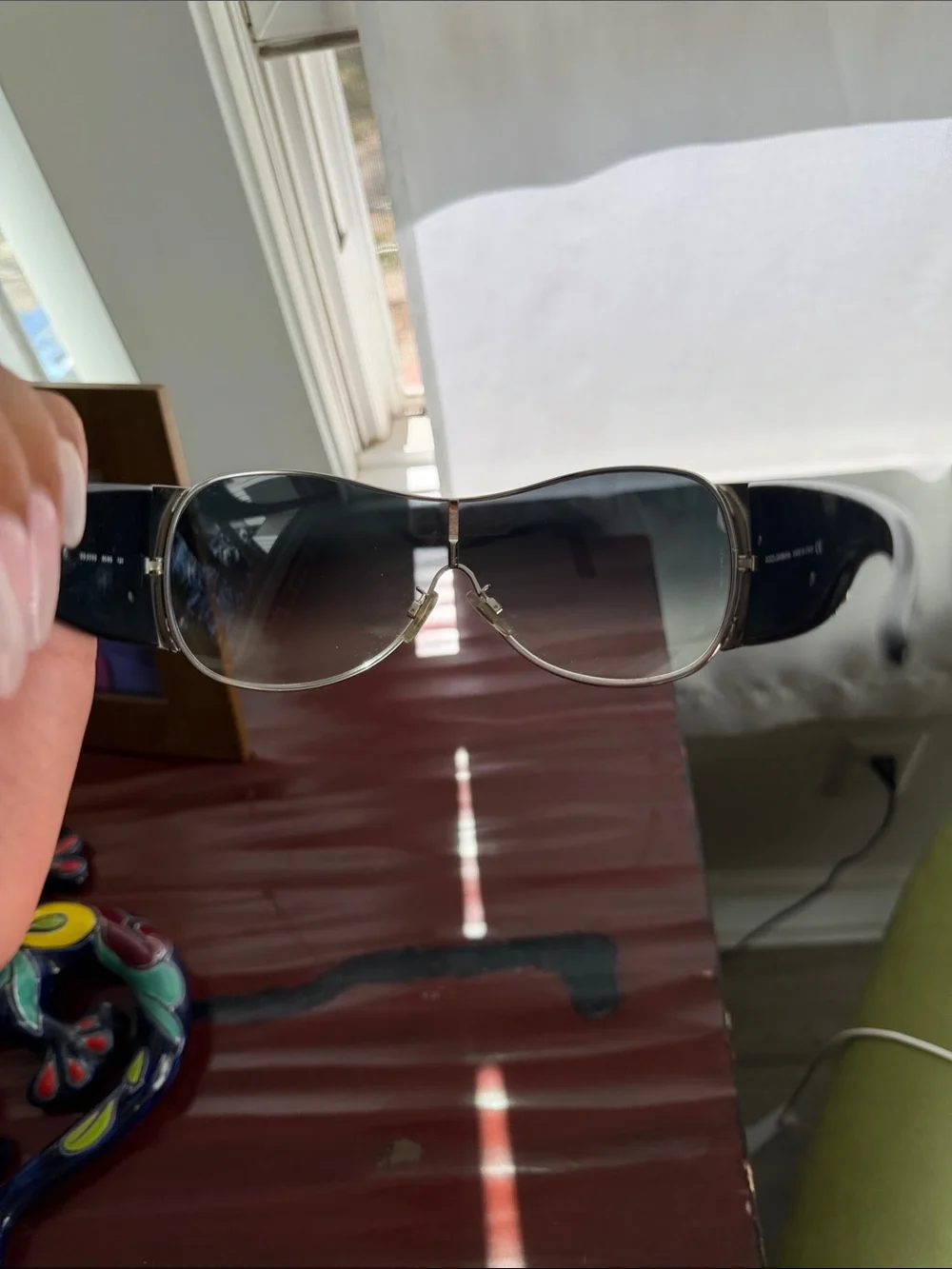 Dolce & Gabbana 2005 Black Shield Sunglasses with Gold Logo